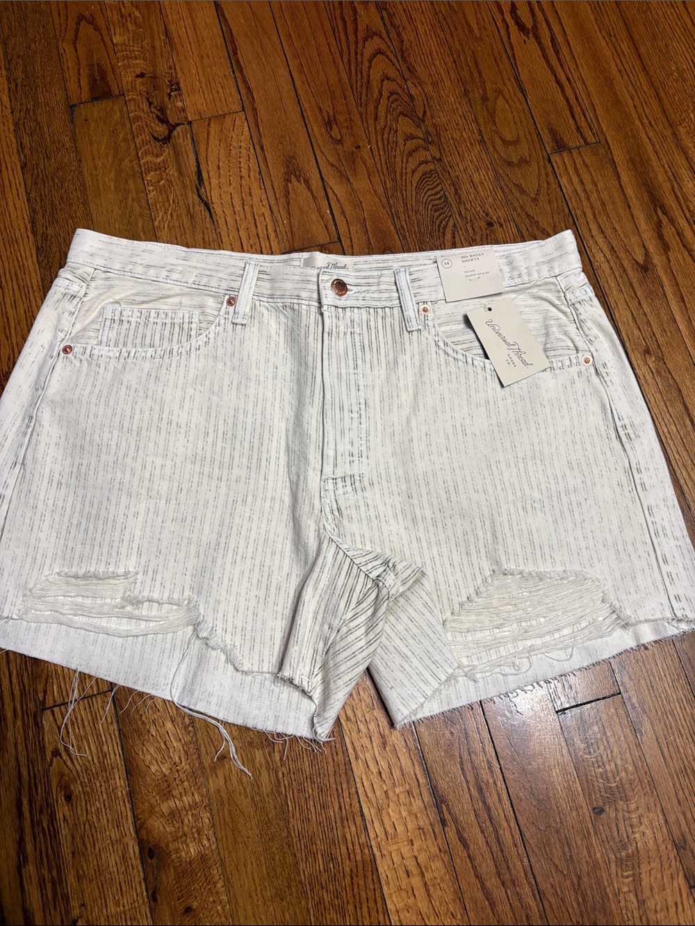 Universal Thread White Pinstripe Distressed Denim Shorts